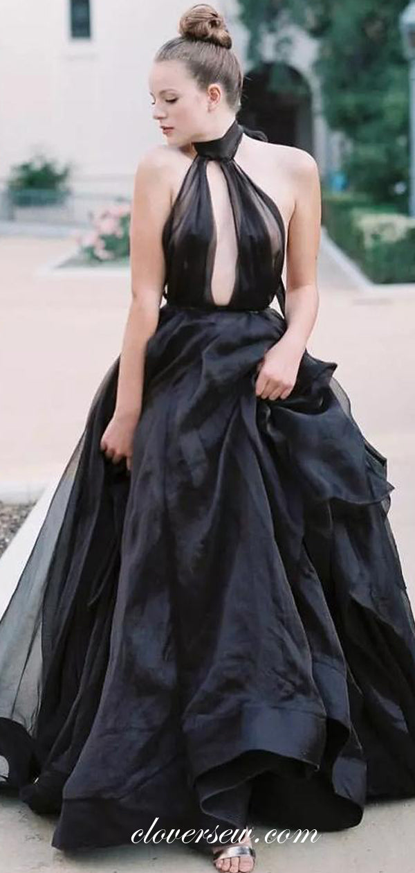 Black Halter Tulle A-line Prom Dresses, CP0008 Black Halter Tulle A-line Prom Dresses, CP0008