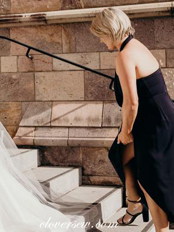 Black Jersey Column Halter Ankle Length Bridesmaid Dresses, CB0078 Black Jersey Column Halter Ankle Length Bridesmaid Dresses, CB0078