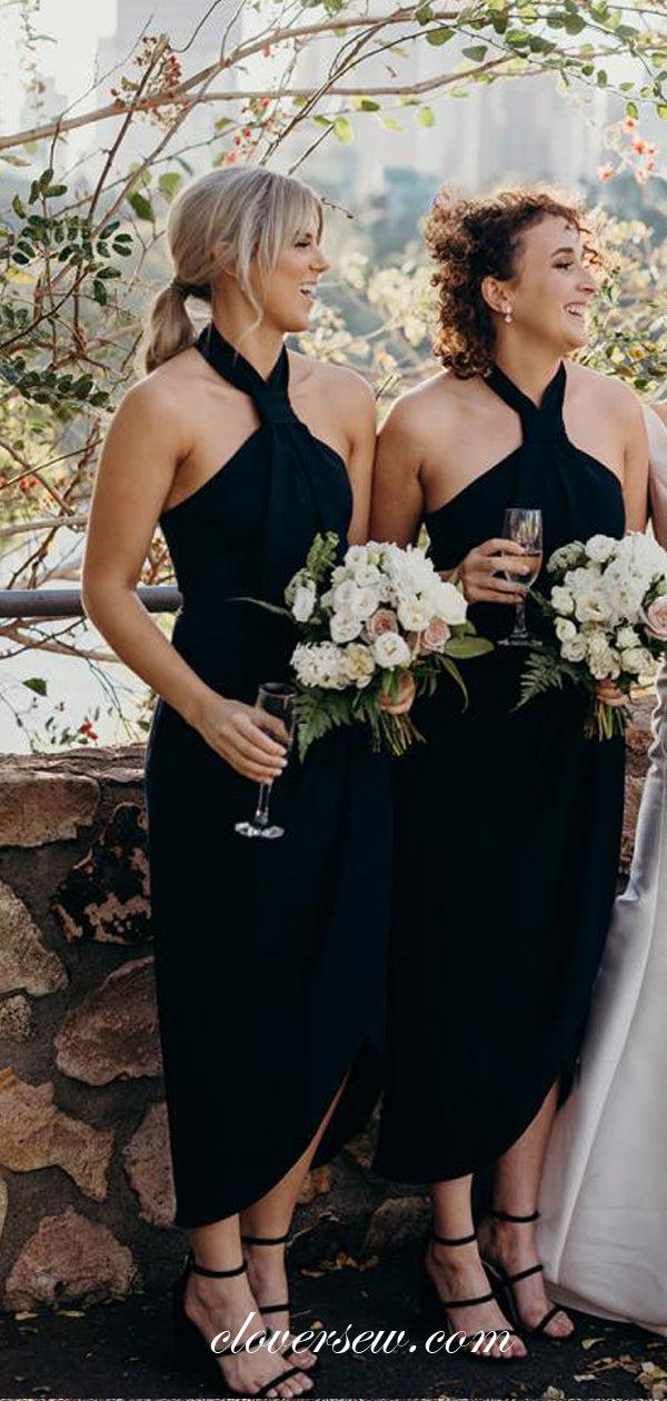 Black Jersey Column Halter Ankle Length Bridesmaid Dresses, CB0078 clover sew Black Jersey Column Halter Ankle Length Bridesmaid Dresses, CB0078 clover sew