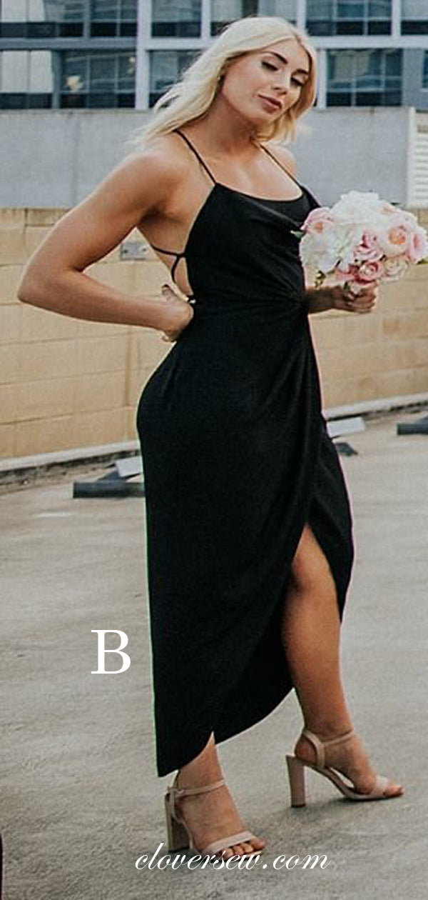 Black Mismatched Spaghetti Strap Sheath Ankle Length Bridesmaid Dresses, CB0017 Black Mismatched Spaghetti Strap Sheath Ankle Length Bridesmaid Dresses, CB0017