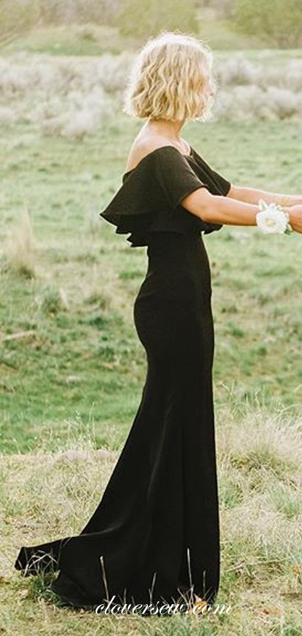 Black Off The Shoulder Mermaid Elegant Long Bridesmaid Dresses , CB006