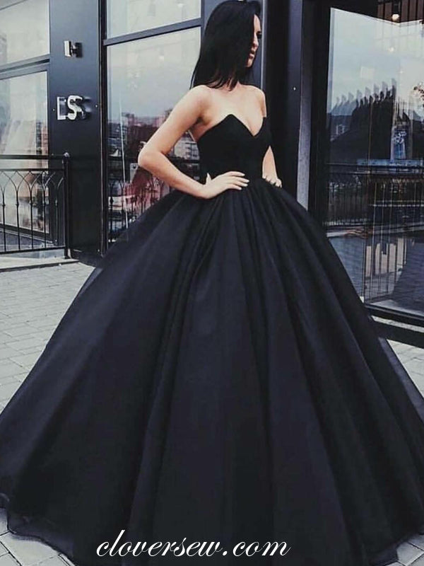 Black Chiffon Satin V-neck Strapless Ball Gown Prom Dresses, CP0024