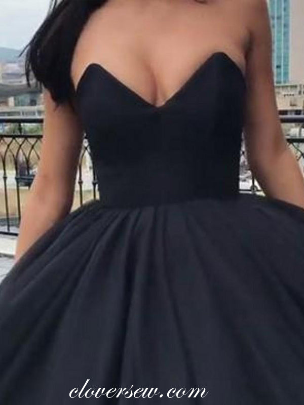 Black Chiffon Satin V-neck Strapless Ball Gown Prom Dresses, CP0024