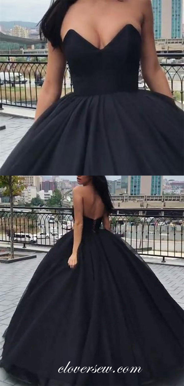 Black Chiffon Satin V-neck Strapless Ball Gown Prom Dresses, CP0024