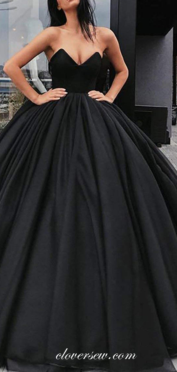 Black Chiffon Satin V-neck Strapless Ball Gown Prom Dresses, CP0024