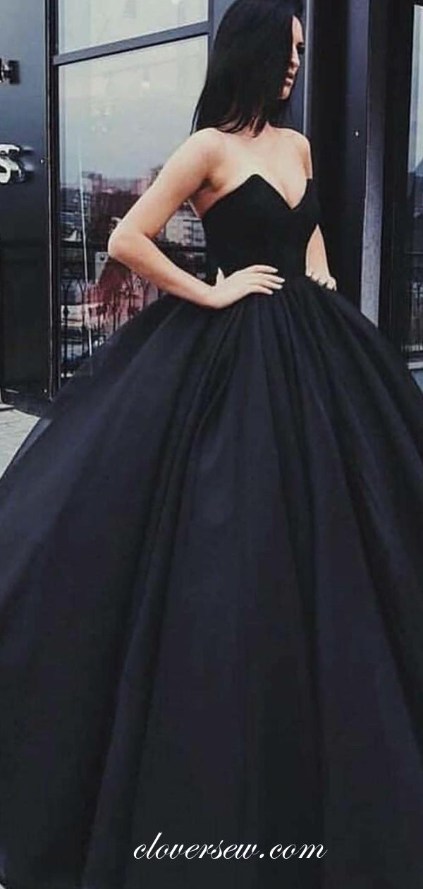 Black Chiffon Satin V-neck Strapless Ball Gown Prom Dresses, CP0024