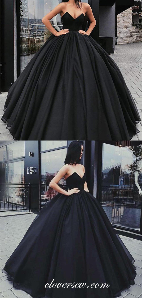 Black Chiffon Satin V-neck Strapless Ball Gown Prom Dresses, CP0024