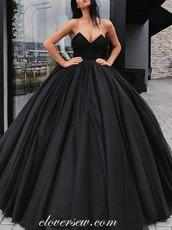 Black Chiffon Satin V-neck Strapless Ball Gown Prom Dresses, CP0024