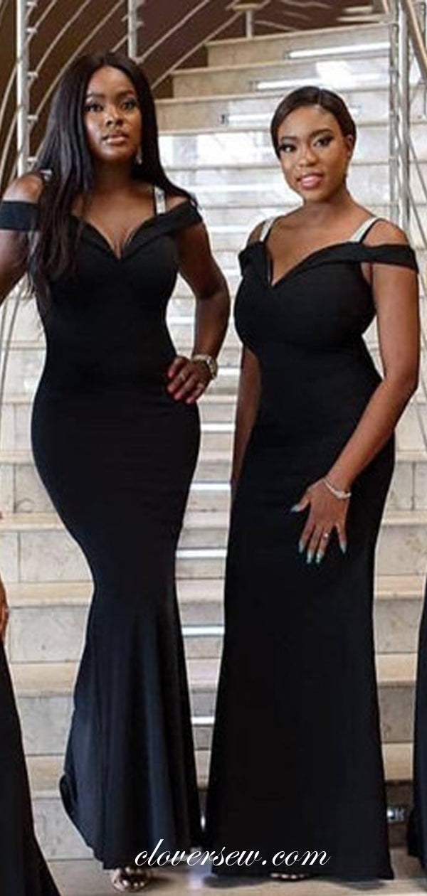 Black Satin White Strap Off The Shoulder Sheath Bridesmaid Dresses ,CB0104 Black Satin White Strap Off The Shoulder Sheath Bridesmaid Dresses ,CB0104