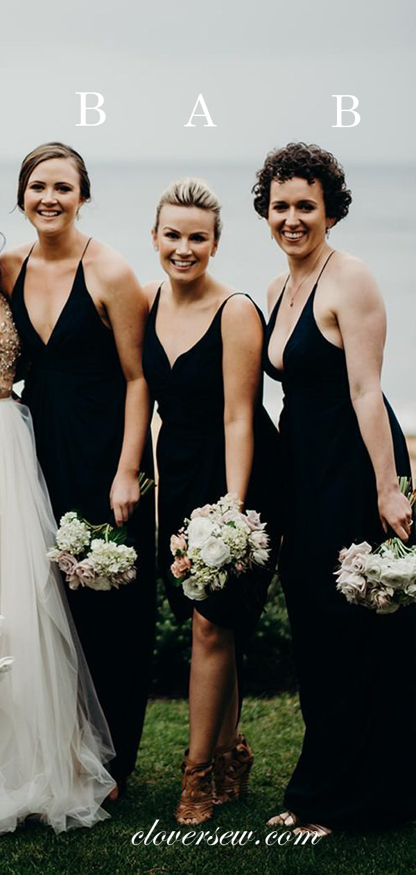 Black Spaghetti Strap Sheath Mismatched Bridesmaid Dresses, CB0020 US14 / Custom Color(leaving a note) / D
