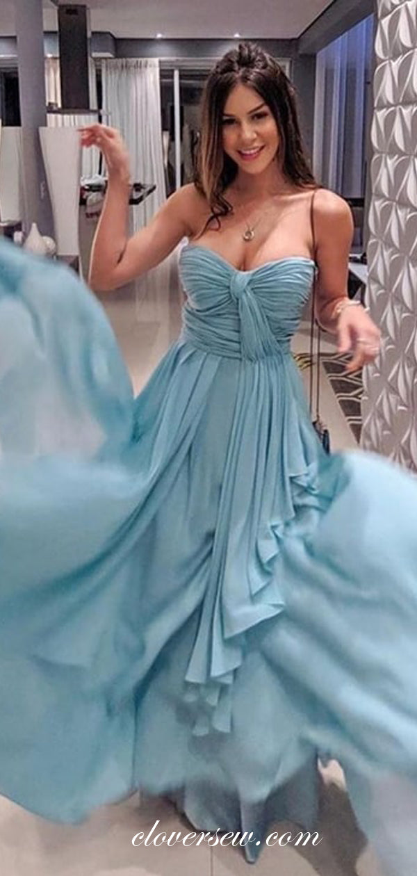 Blue Chiffon Pleat Sweetheart Strapless A-line Prom Dresses ,CP0295