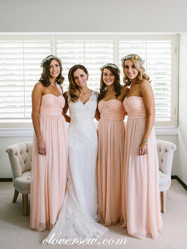 Blush Pink Chiffon Pleat Sweetheart Strapless Long Bridesmaid Dresses, clover sew Blush Pink Chiffon Pleat Sweetheart Strapless Long Bridesmaid Dresses, clover sew