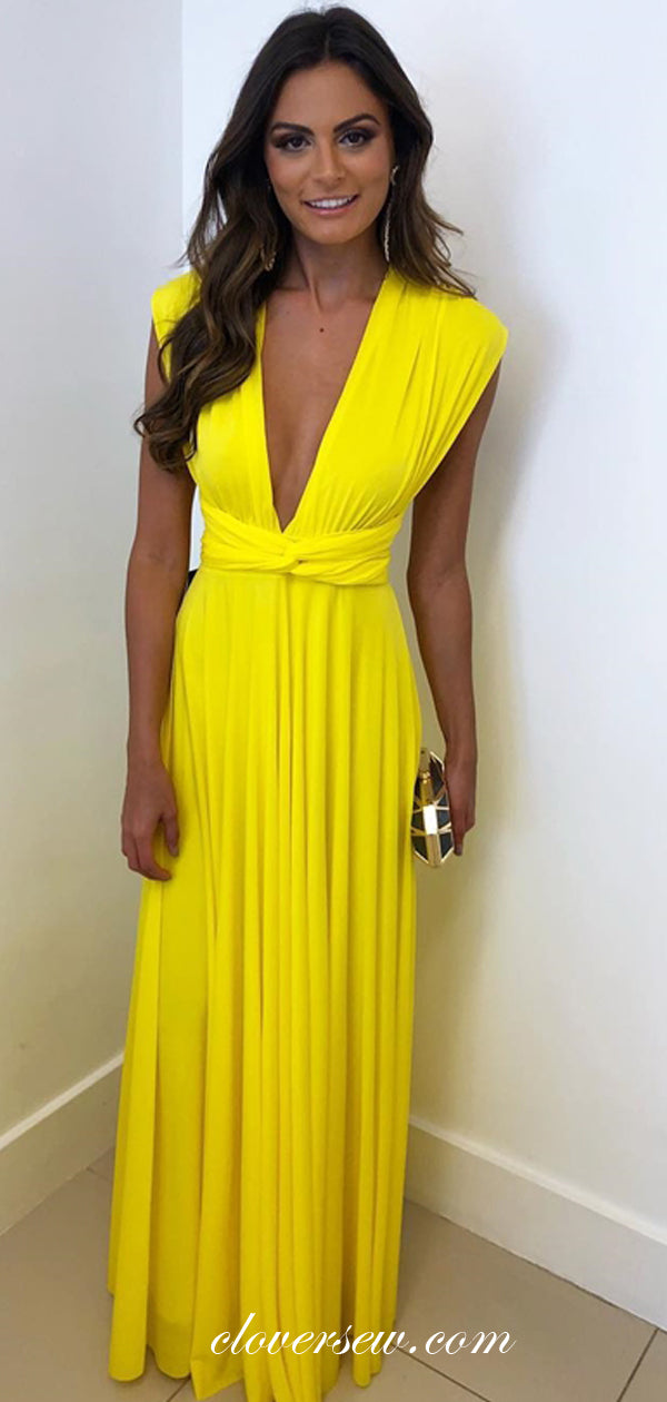 Bright Yellow Jersey V-neck A-line Bridesmaid Dresses, CB0195