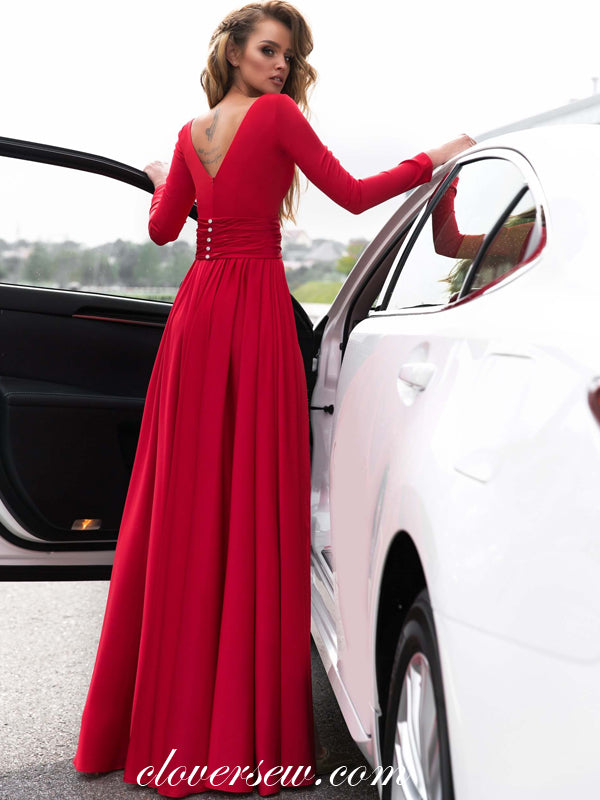 Bright Red Long Sleeves V-Neck High Slit Formal Dresses , CP0034 Custom Size(leaving A note) / Custom Color(leaving A note) Bright Red Long Sleeves V-Neck High Slit Formal Dresses , CP0034 Custom Size(leaving A note) / Custom Color(leaving A note)