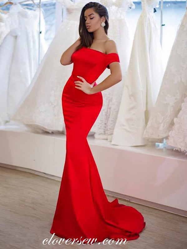 Bright Red Off The Shoulder Mermaid Prom Dresses, CP0021