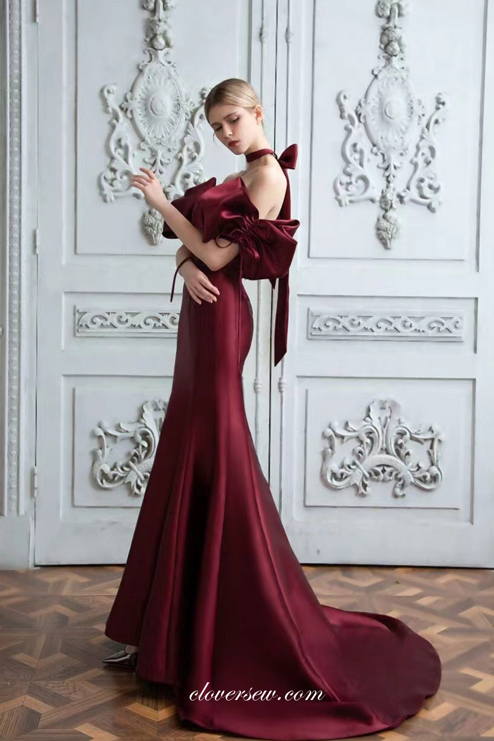 Burgundy Satin Off The Shoulder Mermaid Elegant Formal Dresses, CP0849 clover sew Burgundy Satin Off The Shoulder Mermaid Elegant Formal Dresses, CP0849 clover sew