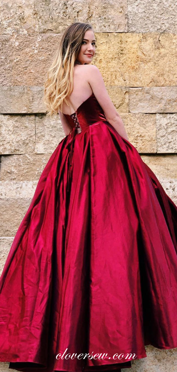 Burgundy Satin Sweetheart Strapless Ball Gown Prom Dresses,CP0130 clover sew Burgundy Satin Sweetheart Strapless Ball Gown Prom Dresses,CP0130 clover sew