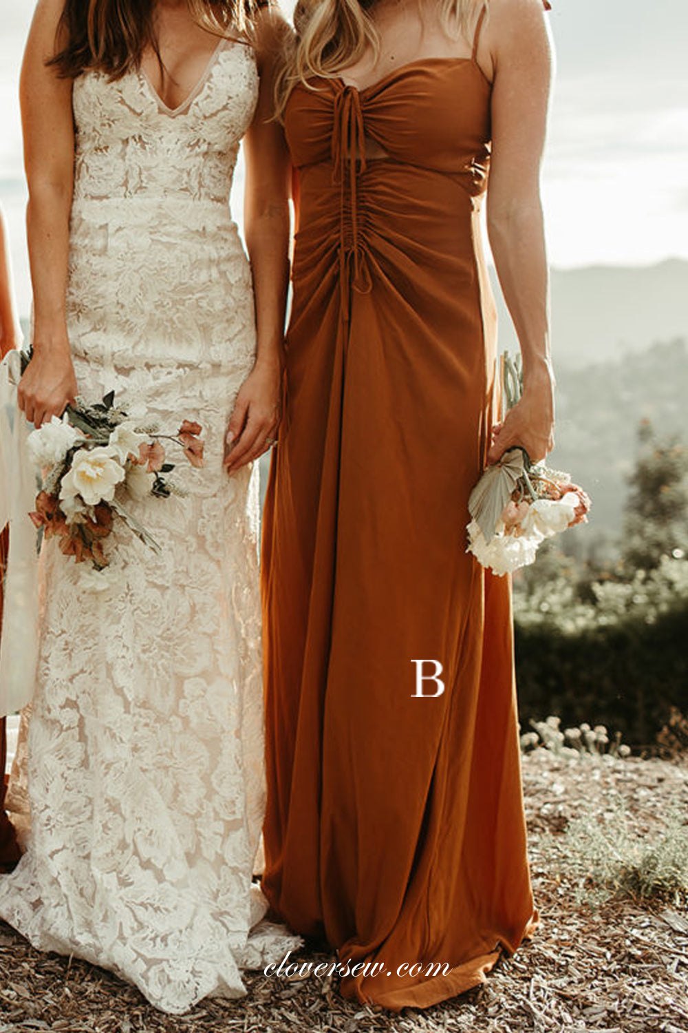 Burnt Orange Chiffon Mismatched Sheath Side Slit Bridesmaid Dresses, C clover sew Burnt Orange Chiffon Mismatched Sheath Side Slit Bridesmaid Dresses, C clover sew