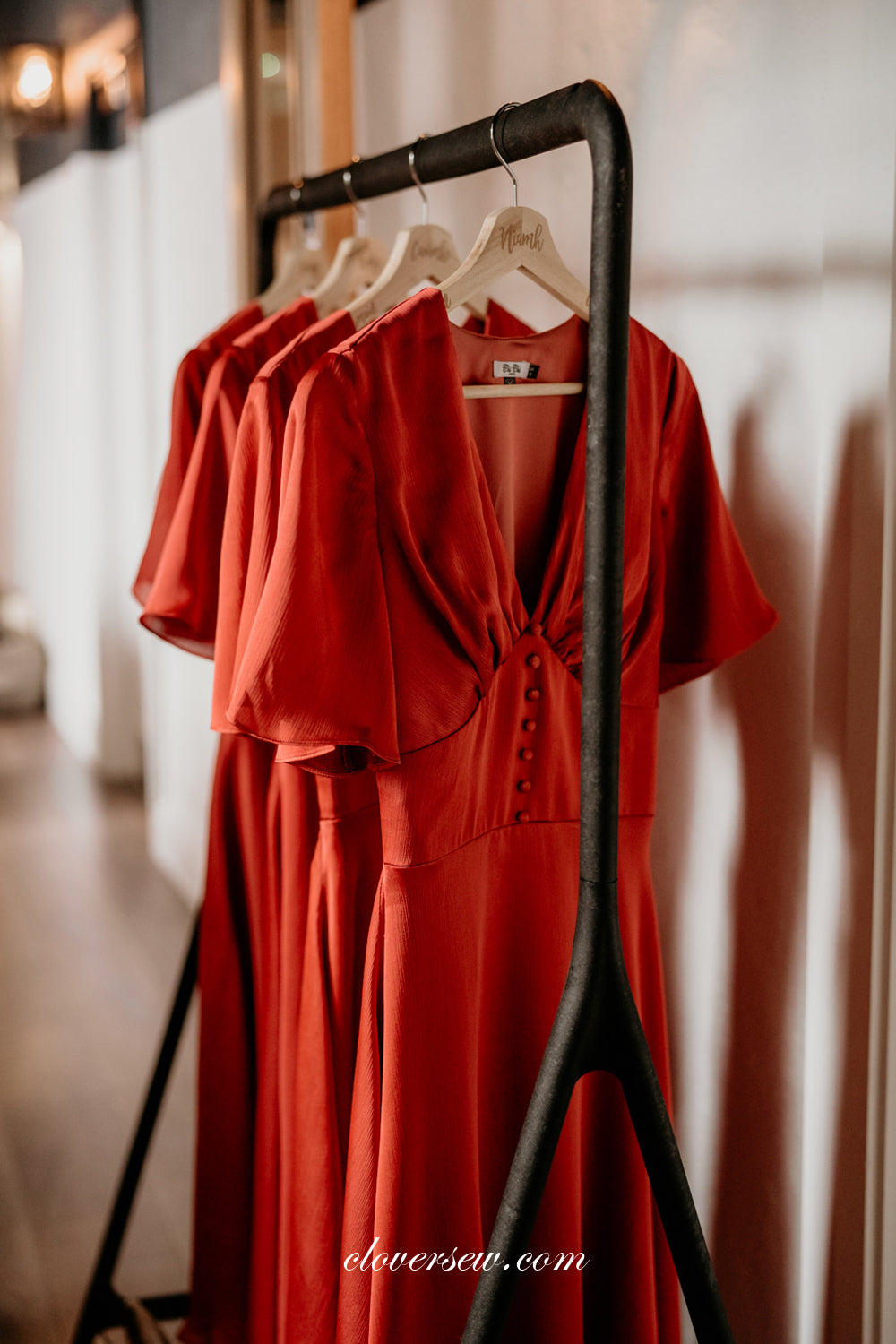 Burnt Orange Half Sleeves V-neck Charming Knee Length Short Bridesmaid Dresses, CB0269