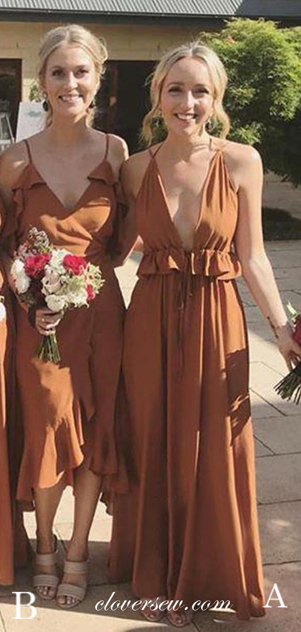 Burnt Orange Mismatched Boho Wedding Party Bridesmaid Dresses, CB0123