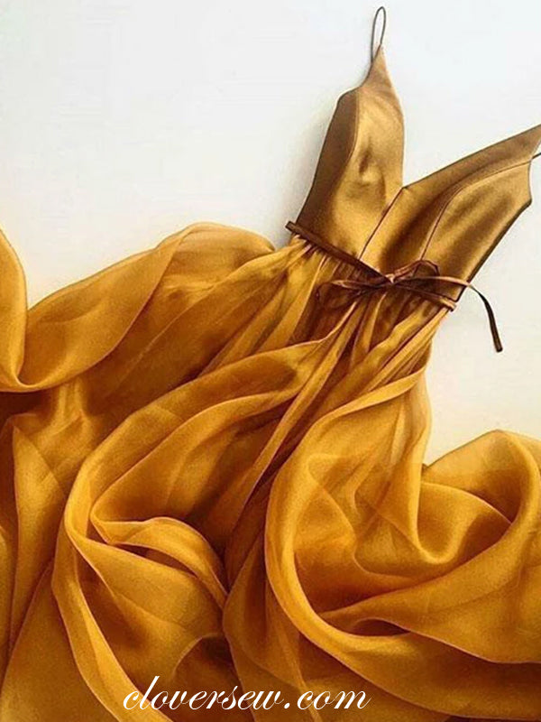 Burnt Orange Satin Organza V-neck A-line Prom Dresses,CP0203