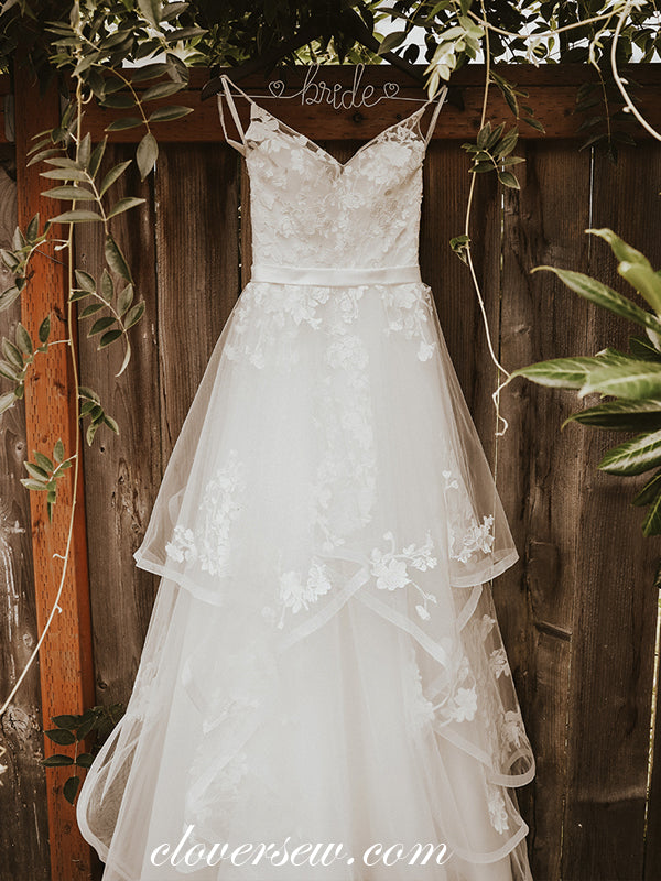 Charming Lace Ivory Tulle V-neck A-line Wedding Dresses , CW0055