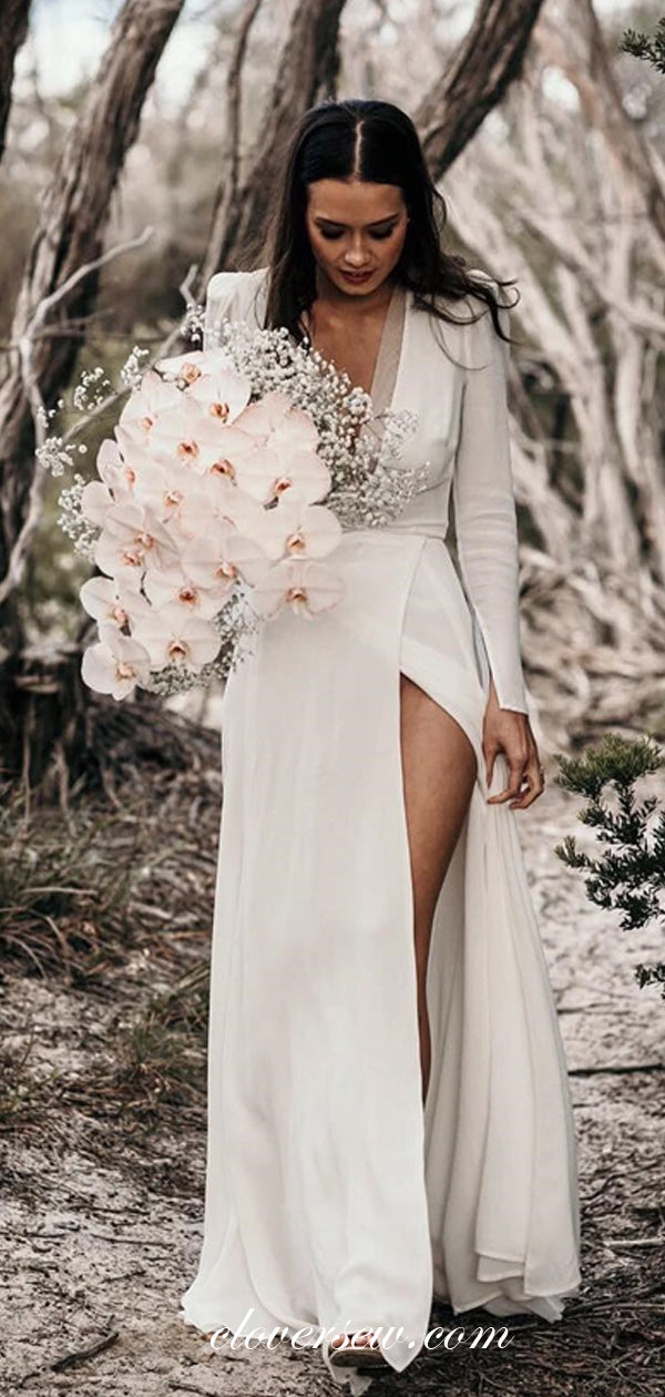 Chiffon Long Sleeves Charming Boho Wedding Dresses, CW0204