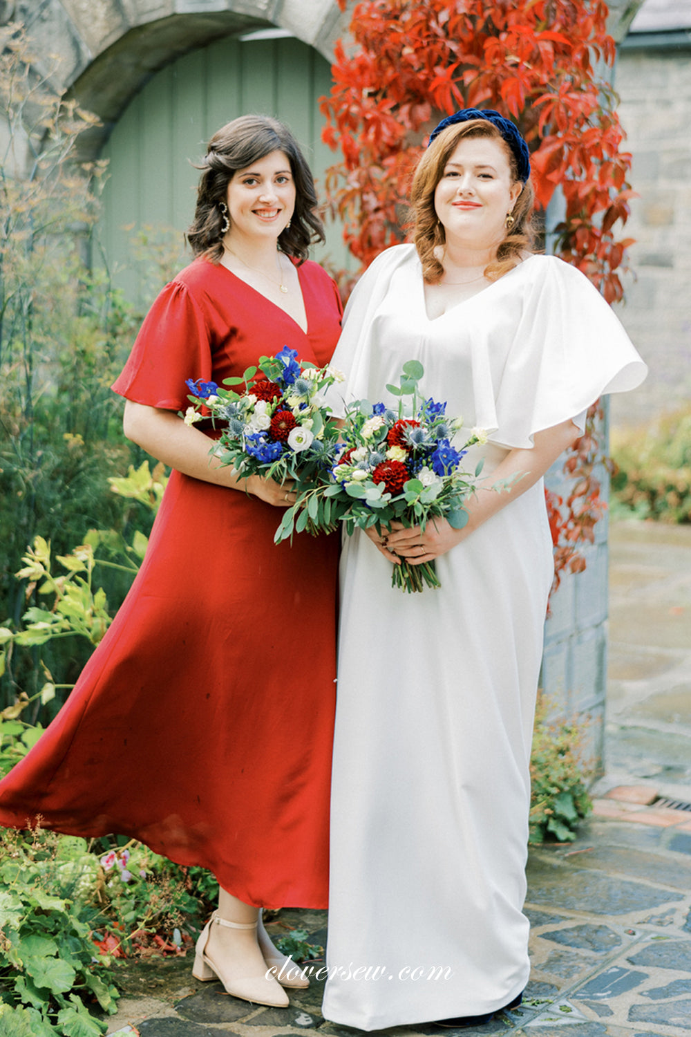 Chiffon V-neck A-line Half Sleeves Ankle-length Bridesmaid Dresses, CB0262