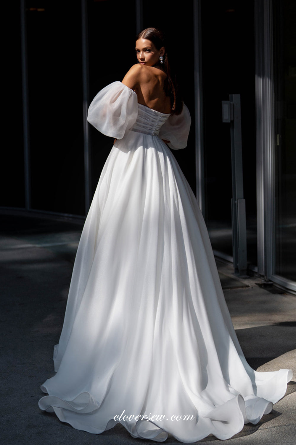 Convertible Sleeves Strapless Beaded Organza A-line Wedding Dresses, CW0334 Convertible Sleeves Strapless Beaded Organza A-line Wedding Dresses, CW0334