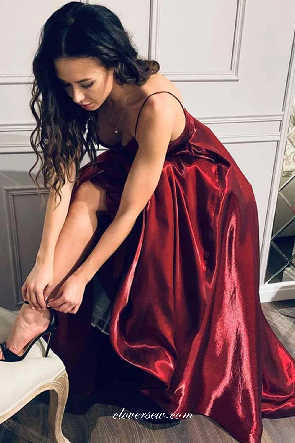 dark red a line prom dress dark red prom dresses Simple Elegant Dark Red Long A-line Satin Prom Dresses Berryera