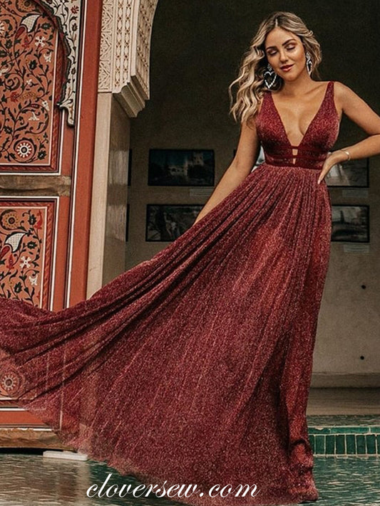 Dark Burgundy Sequin Tulle Sleeveless A-line Prom Dresses,CP0318