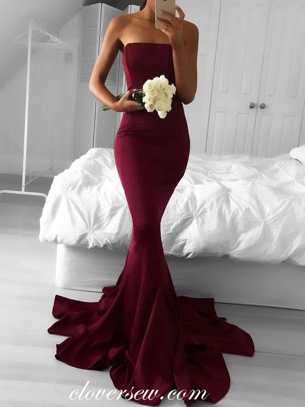 Dark Burgundy Strapless Mermaid Sweep Train Prom Dresses,CP0377