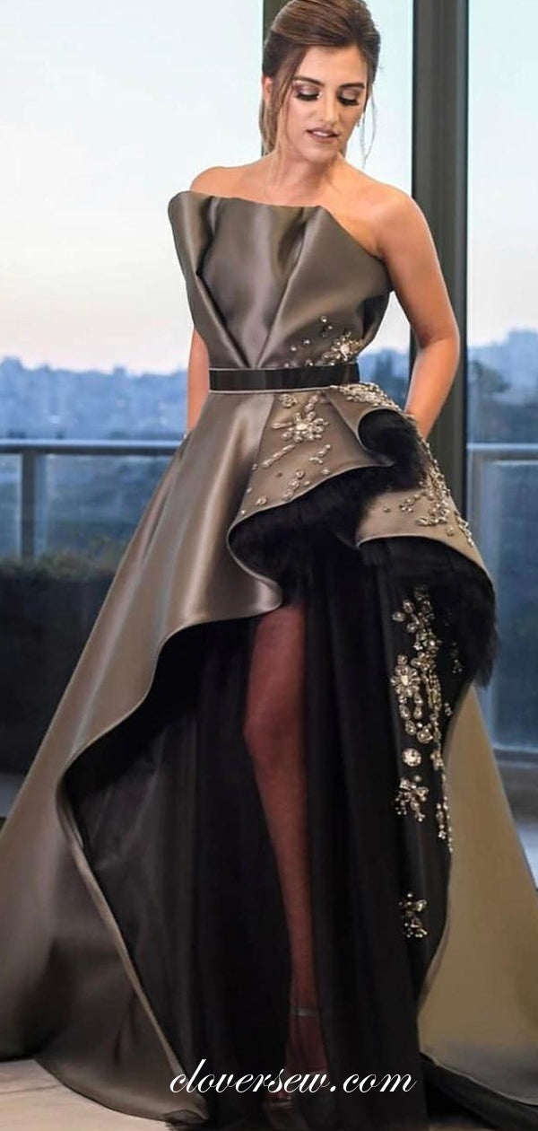 dark grey satin dress Silky Midi Olive you can choose the length of the dress and order it with cut on the front Elegant Halter Charcoal Satin Maxi
