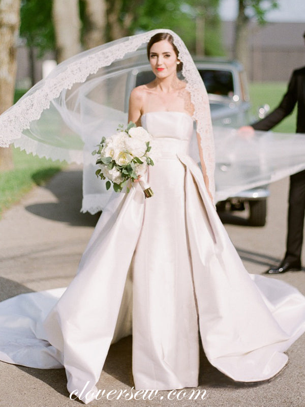 Dark Ivory Satin Strapless With Detachable Train Wedding Dresses , CW0041