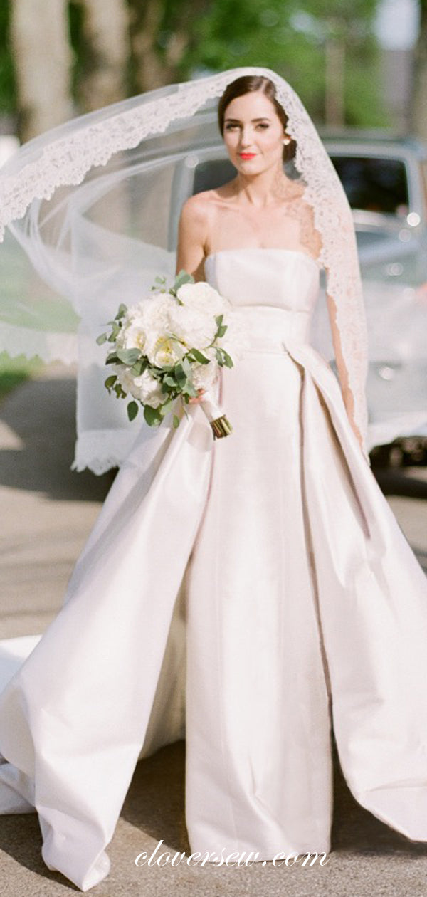 Dark Ivory Satin Strapless With Detachable Train Wedding Dresses , CW0041