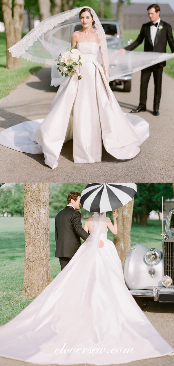 Dark Ivory Satin Strapless With Detachable Train Wedding Dresses , CW0041