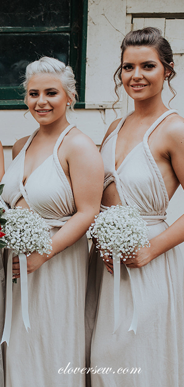 Dark Ivory Unique Strap V-neck A-line Long Bridesmaid Dresses , CB0087