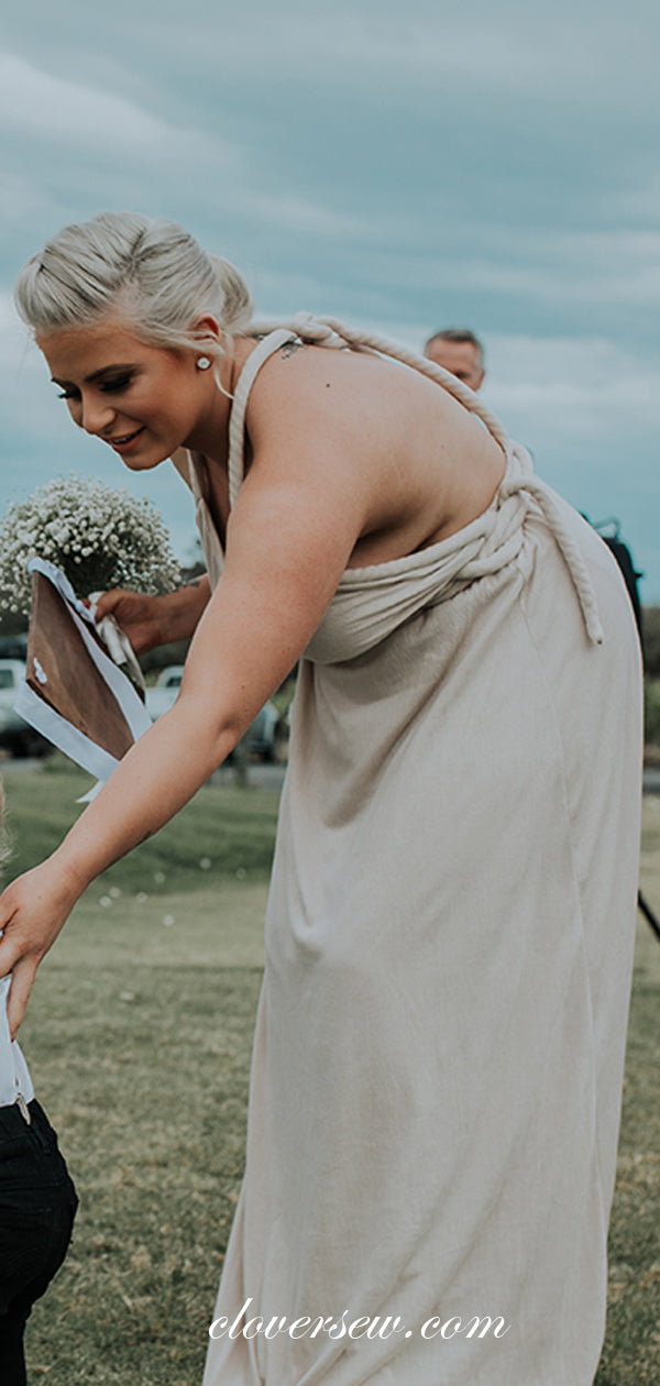 Dark Ivory Unique Strap V-neck A-line Long Bridesmaid Dresses , CB0087