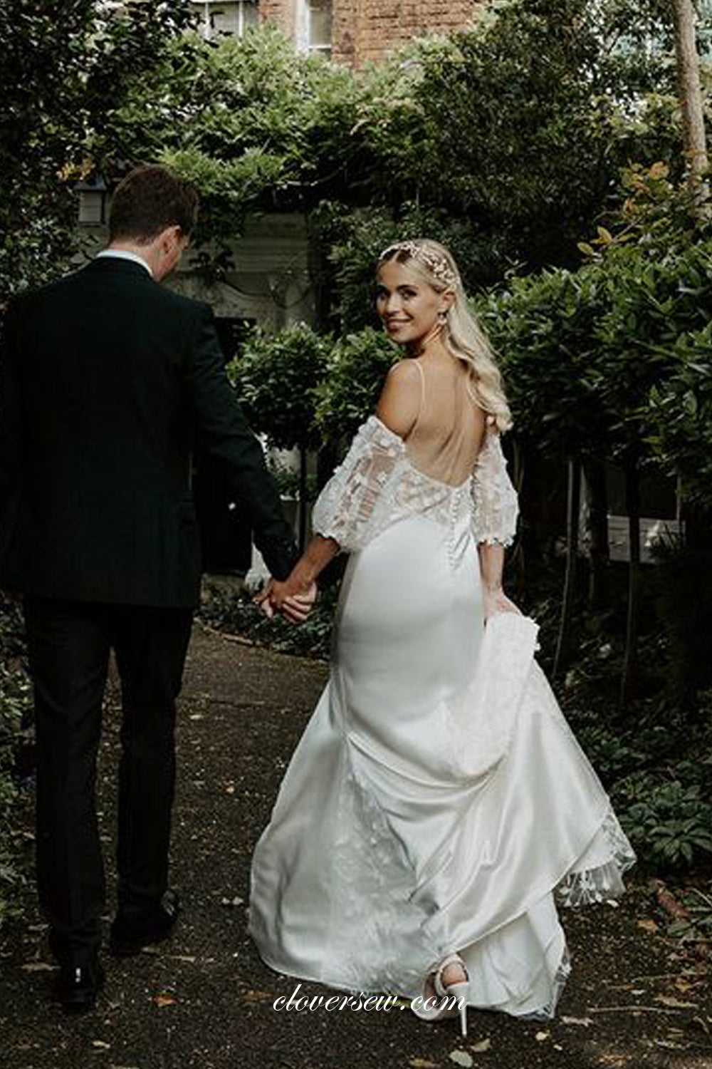 Disattached Sleeves Lace Chiffon Charming Mermaid Wedding Dresses, CW0296