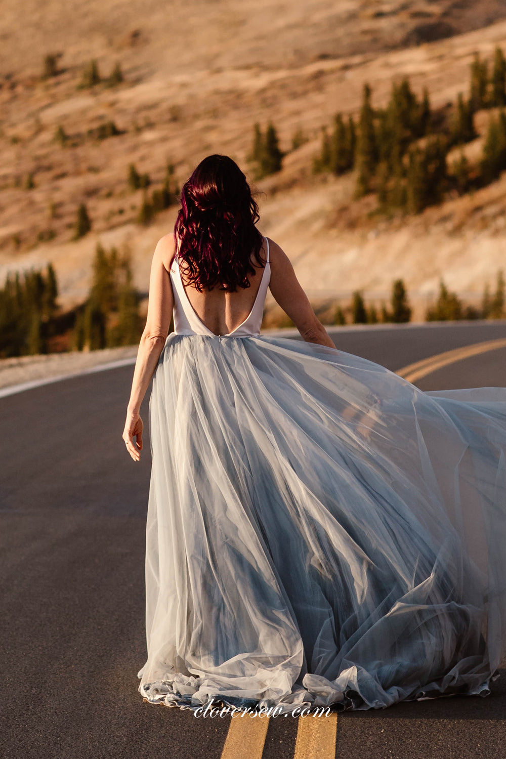 Dusty Blue Tulle White Top Sleeveless Boho Beach Wedding Dresses, CW0252 Dusty Blue Tulle White Top Sleeveless Boho Beach Wedding Dresses, CW0252