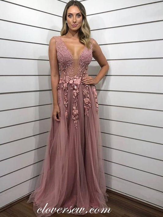 Dusty Pink Bead 3D Applique A-line Formal Dresses, CP0613