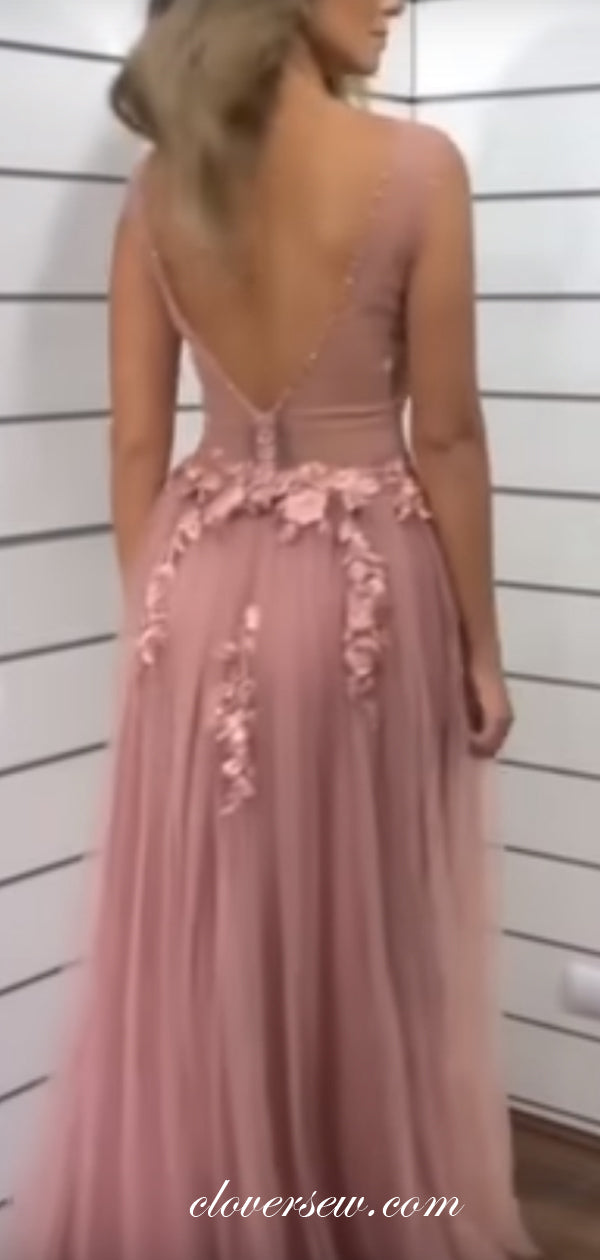 Dusty Pink Bead 3D Applique A-line Formal Dresses, CP0613