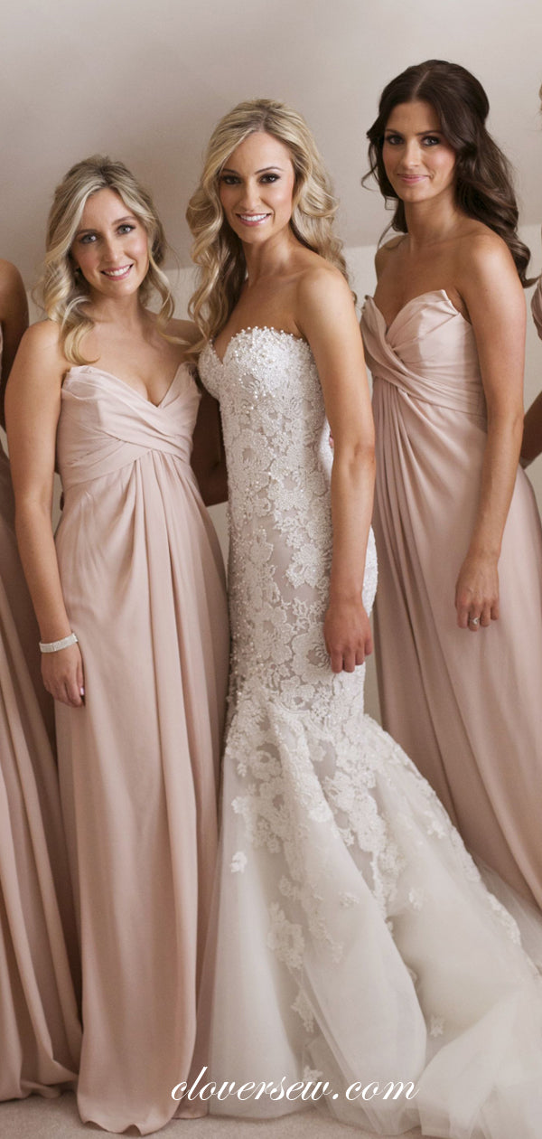 Dusty Pink Chiffon Pleat Sweetheart Strapless Bridesmaid Dresses ,CB0171