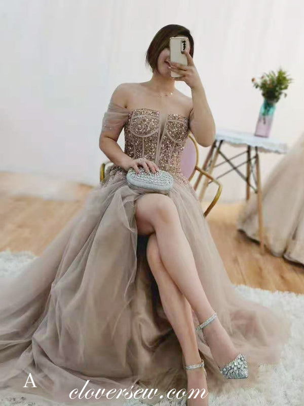 Dusty Pink Shiny Bead A-line Mismateched Fashion Prom Dresses, CP0663