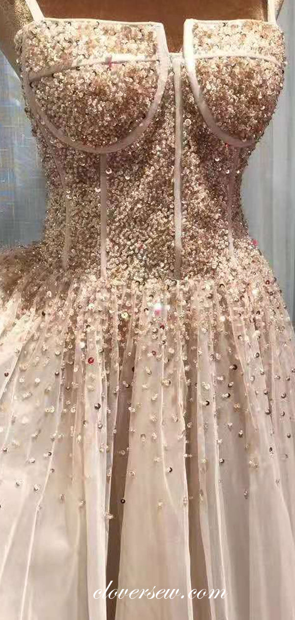 Dusty Pink Shiny Bead A-line Mismateched Fashion Prom Dresses, CP0663