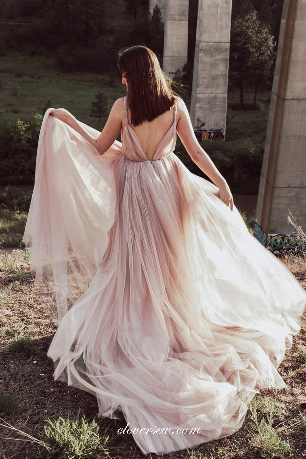 Dusty Pink Tulle Beaded Applique Boho Wedding Dresses, CW0269 Dusty Pink Tulle Beaded Applique Boho Wedding Dresses, CW0269