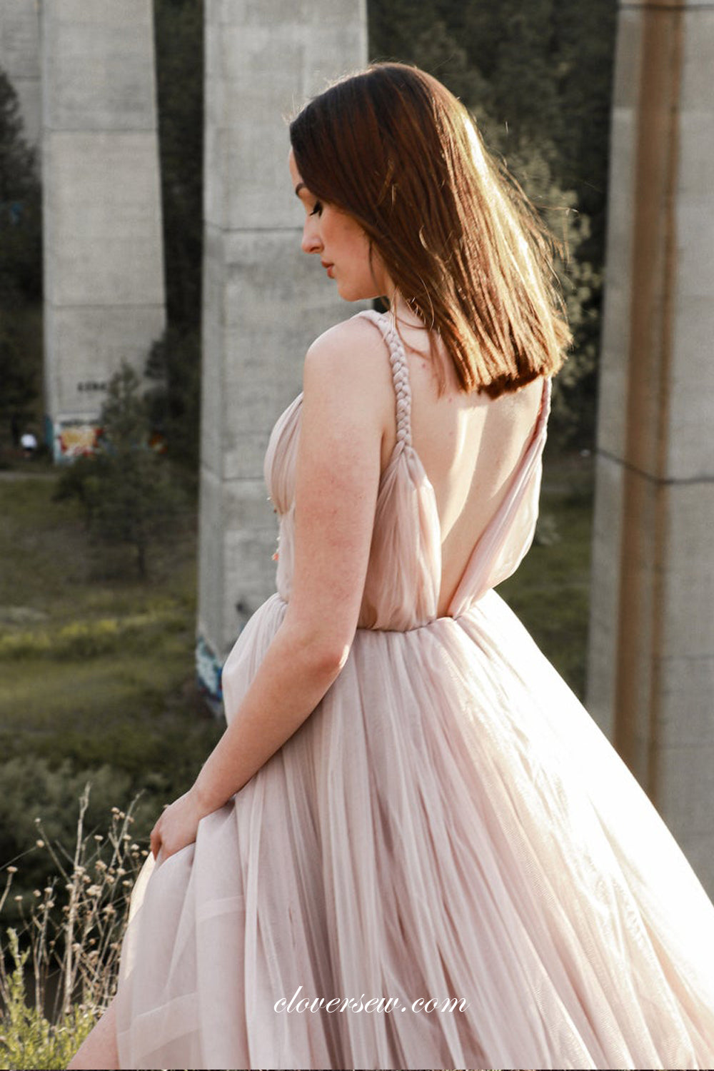 Dusty Pink Tulle Beaded Applique Boho Wedding Dresses, CW0269 clover sew Dusty Pink Tulle Beaded Applique Boho Wedding Dresses, CW0269 clover sew