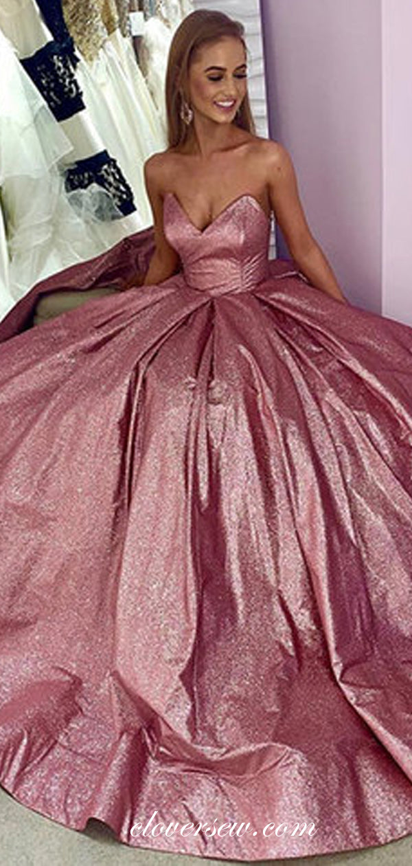 Dusty Rose Shiny Satin Sweetheart Strapless Prom Dresses, CP0128