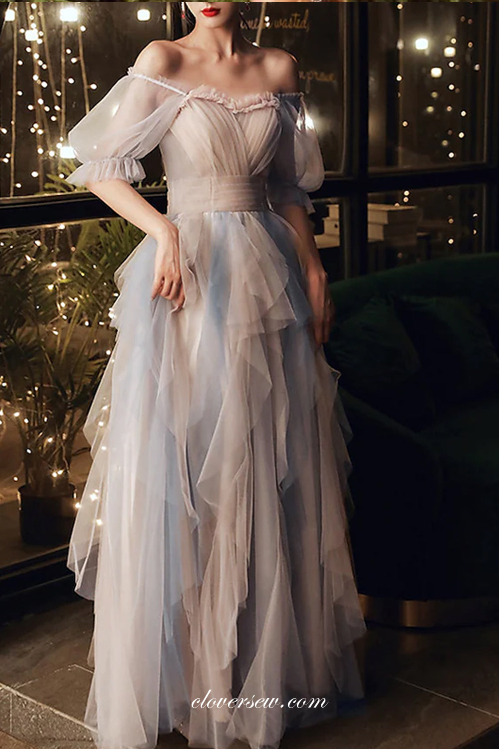 Elegant Fashion Tulle Convertible off The Shoulder Tiered A-line Prom clover sew Elegant Fashion Tulle Convertible off The Shoulder Tiered A-line Prom clover sew