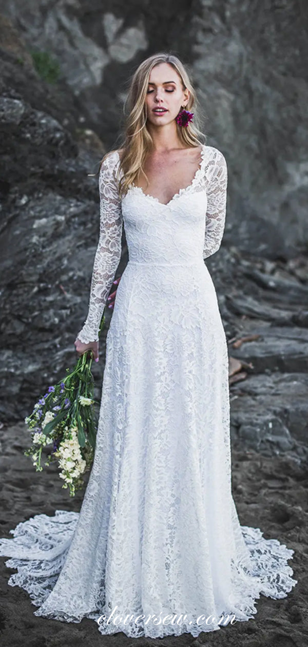 Elegant Lace Long Sleeves Open Back Wedding Dresses,CW0213 clover sew Elegant Lace Long Sleeves Open Back Wedding Dresses,CW0213 clover sew